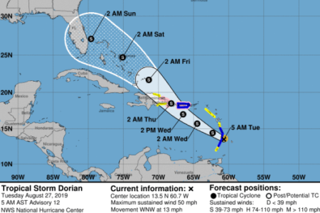 Meteorología emite alertas por condiciones de huracán y tormenta ante el paso de Dorian
