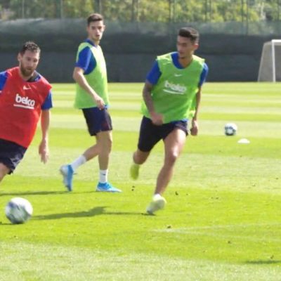 Lionel Messi vuelve a entrenarse en la víspera del partido en Dortmund