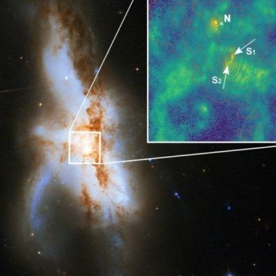 Detectan 3 agujeros negros supermasivos en galaxias que se están fusionando