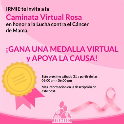 Realizarán  Caminata Virtual Rosa en honor a la Lucha contra el Cáncer de Mama