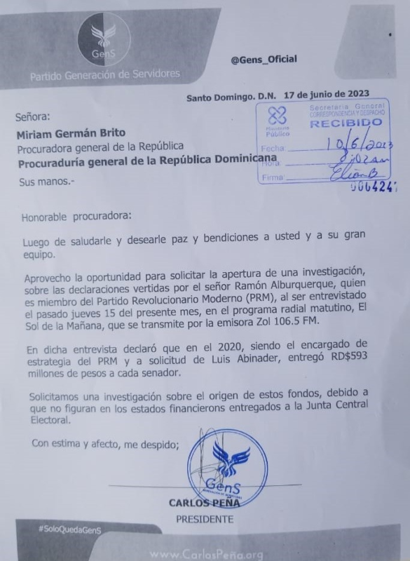 Carlos Peña pide se investigue entrega irregular de dinero por el PRM en 2020